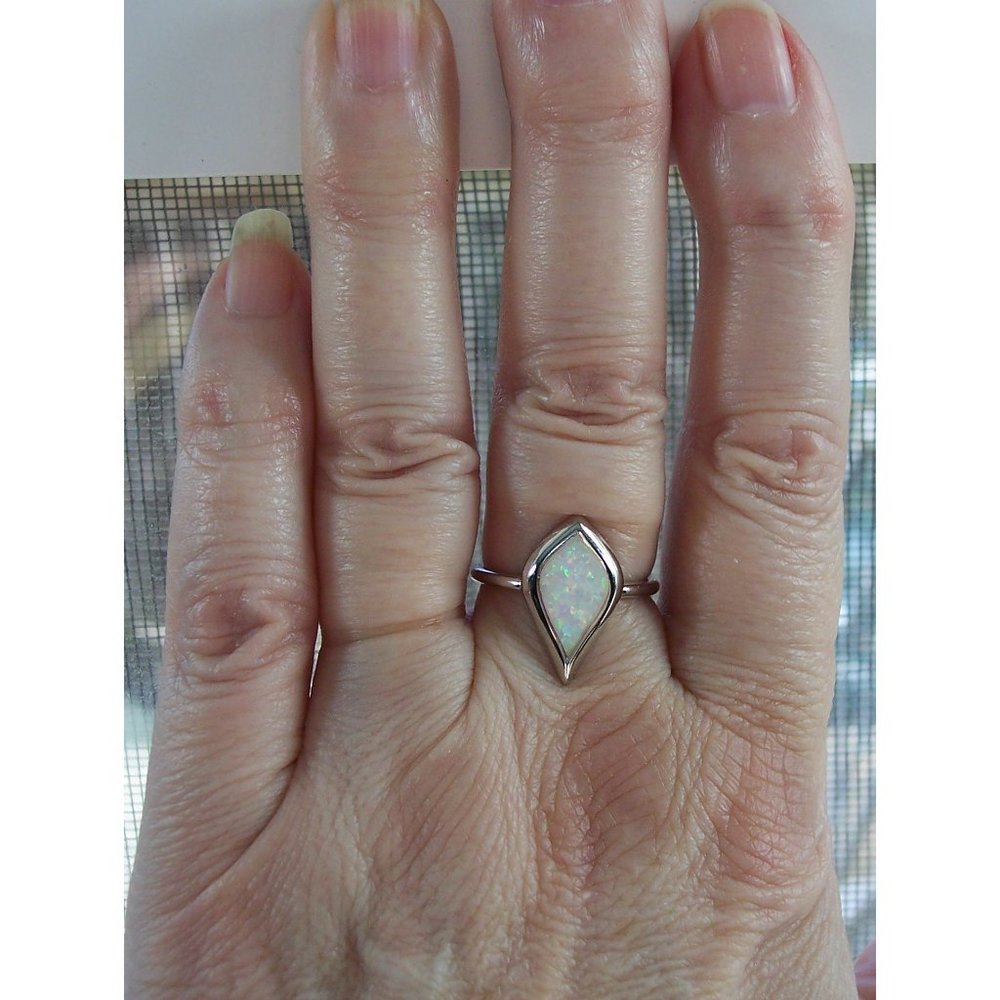Mystic Shape White Fire Opal Ring .925 Sterling Silver Women's - Picture 2 of 16